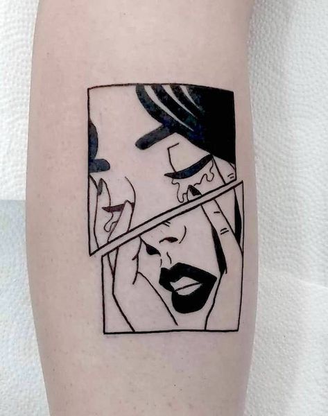 Tattoo Cool Design, Comic Book Style Tattoo, Comic Art Tattoo, Pop Up Tattoo, Comic Tattoo Ideas, Where Is My Mind Tattoo, Pop Art Tattoo Design, Comic Style Tattoo, Vector Art Tattoo