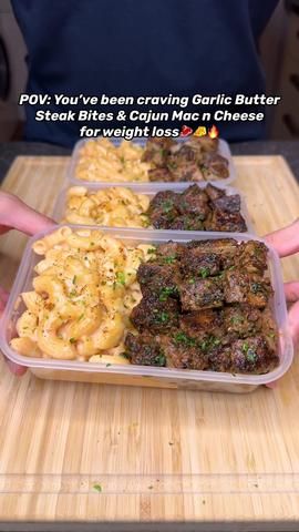 High Protein Garlic Butter Steak Bites & Cajun Mac n Cheese! ONLY 550 ... | cajun mac and cheese | TikTok Garlic Herb Steak Bites With Cajun Mac And Cheese, Garlic Butter Recipes, Cajun Mac N Cheese, Cajun Mac And Cheese Recipe, Garlic Herb Steak, Cajun Mac And Cheese, Beef Mac And Cheese, Garlic Butter Steak Bites, Butter Steak Bites