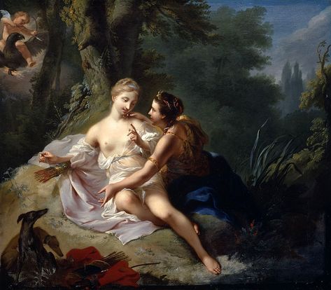 Johann Heinrich Tischbein - Jupiter in the Guise of Diana Seducing Callisto, 1756 - Category:18th-century paintings of Jupiter (Zeus) - Wikimedia Commons Ukrainian Mythology, 18th Century Paintings, Dylan Thomas, West Art, Glass Pictures, Vintage Artwork, Ancient Art, Painting Techniques, Art Reproductions