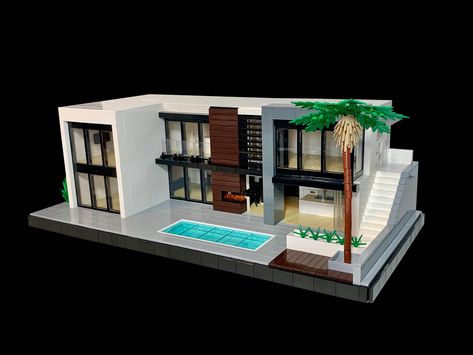 Modern Villa | Daniel Barwegen | Flickr Lego Modern House Moc, Lego Mansion Ideas, Modern Lego House Ideas, Modern Lego House, Lego Modern House, Lego Mansion, Lego Wheels, Easy Lego Creations, Lego House Ideas