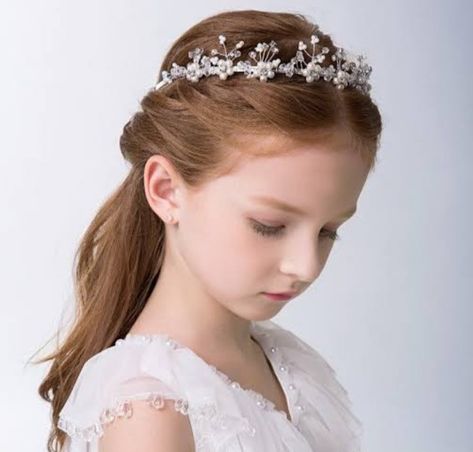 Hair Graduation, Communion Hair, Communion Hairstyles, Flower Girl Tiara, Flower Girl Headpiece, Wedding Tiara Hairstyles, Flower Girl Hair Accessories, Girls Tiara, Wedding Hair Headband