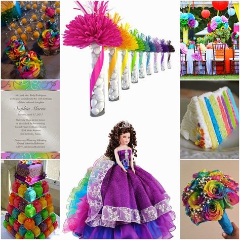 Rainbow Bright | Colorful Sweet Fifteen Quinceanera Theme Quince Doll, Quinceanera Theme, Sweet Fifteen, Quinceanera Themes, Quince Ideas, Rainbow Bright, Rainbow Theme, Neon Rainbow, Sweet 15