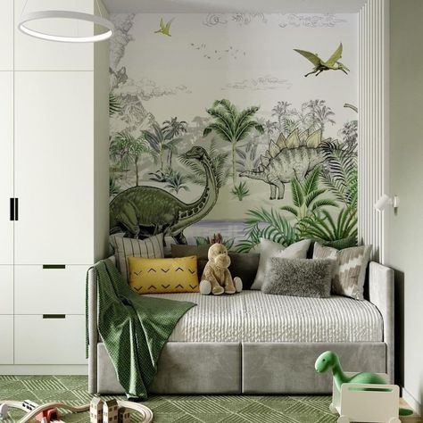 Dinosaur Jungle, Seaside Wallpaper, Blue Boys Bedroom, Tree Wallpaper Mural, Boys Shared Bedroom, Teenager Bedroom Boy, Circu Magical Furniture, Tropical Art Deco, Boy Bedroom Ideas