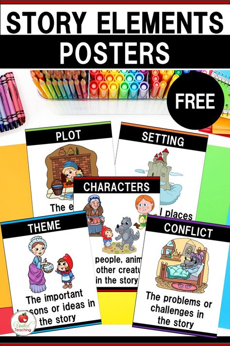 Story Elements Anchor Chart, Story Elements Posters, Fairy Tale Activities, Fairy Tales Unit, Free Teacher Resources, Reading Anchor Charts, Free Stories, Story Elements, Resource Library