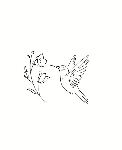 Hummingbird Drawing Simple, Simple Hummingbird Tattoo, Nana Tattoo, Hummingbird Drawing, Flower Stencil Patterns, Tiny Flower Tattoos, Lavender Tattoo, Line Art Tattoos, Diy Tattoo