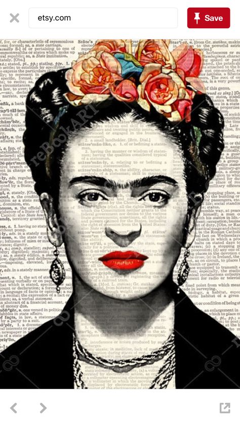 Frida Book Page, Flowers, Hair, Frida Kahlo