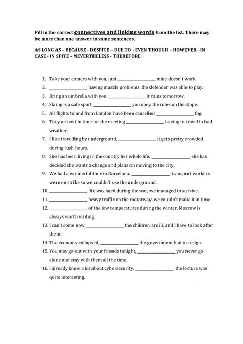 Connectives Worksheet, English Homework, Arabic Baby Girl Names, Linking Words, Regular And Irregular Verbs, Learning Languages Tips, English Games, English Writing Skills, English Activities