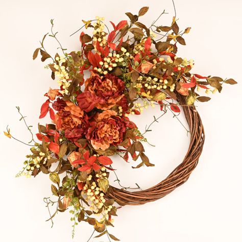 Wreath Arrangements, Elegant Fall Wreaths, Fall Decor Wreaths, Fall Wreath For Front Door, Fall Floral Arrangements, Autumn Magic, Peonies Wreath, Elegant Fall, Seasonal Wreaths