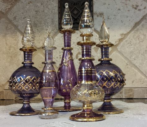 Purple Perfume, Egyptian Perfume, Egyptian Perfume Bottles, Purple Items, Vintage Parfum, Art Nouveau Fashion, Vintage Lavender, Beautiful Bottles, Decorative Bottles