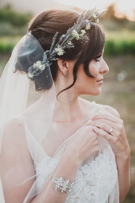 Lavender flower crown, bhldn gown Lavender Crown, Lavender Headpiece, Adjustable Lavender Headpiece For Wedding, Lavender Flower Crown Wedding, Lavender Flower Crown, Lavender Flower Crown And Draped Veil, Flower Crown Lavender, Lavender Veil, Lavender Eucalyptus Flower Crown