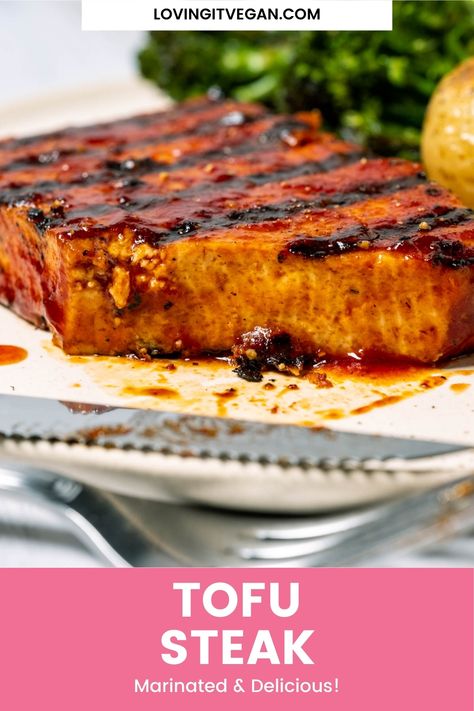 Vegan Steak Recipe, Recipes Tofu, Steak Marinated, Tofu Steak, Tofu Marinade, Vegetarian Bbq, Tofu Recipes Vegan, Vegan Mashed Potatoes, Grilled Tofu