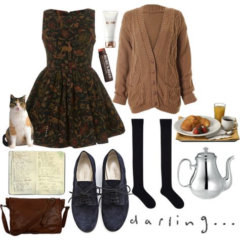 Untitled #1087 by kitkat12287 on Polyvore Random Cat, Search Pinterest, Cable Cardigan, Autumn Morning, Estilo Preppy, Hipster Outfits, Moda Vintage, Mode Vintage, Kitty Cat