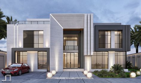 Villa-55 on Behance Villa Front Design, Faced Design Architecture Modern, Luxury Villa Exterior, Villa Facade Design, Entrance Portal, Modern Villa Exterior, House Structure Design, Villa Exterior Design, House Outer Design