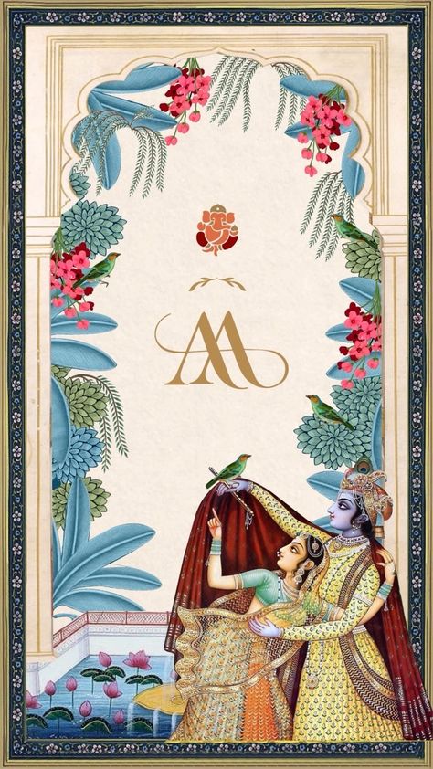 India Wedding Invitations, Krishna Wedding Cards, Pichwai Wedding Card, Best Digital Wedding Invites, Radha Krishna Wedding Card, Wedding Card Traditional, India Wedding Invitation Cards, Wedding Invitation Digital Cards, Indian Wedding Animation