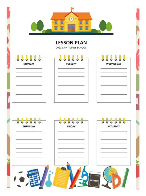 This is a lesson plan similar to a school calendar. Both teachers and students can use it to plan and record their daily lessons. Click here and get this template to make your own lesson plan. Lesson Plan Template Free, Creative Lesson Plans, Lesson Plan Template, Free Lesson Plans, School Calendar, Lesson Planning, Plan Template, St Mary, Plan Design