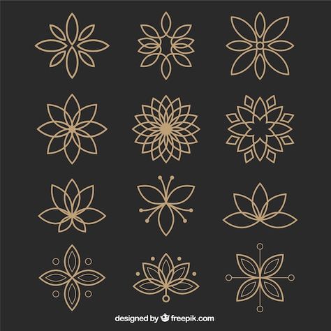 Free vector collection of ornamental flo... | Free Vector #Freepik #freevector #floral-decoration #flower-ornament #floral-ornament #geometric-flower Floral Logo Design, Spring Background, Geometric Flower, Floral Logo, Orange Roses, Purple Roses, Art Deco Design, Tropical Leaves, Sashiko