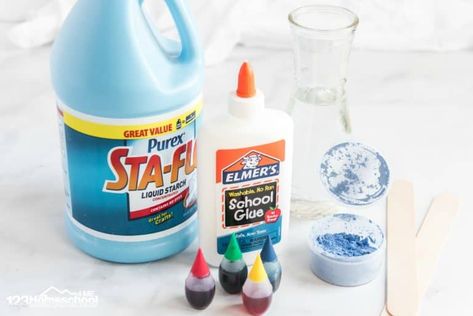 Sta Flo Slime Recipe, Slime Recipe Glue, School Glue Crafts, Color Changing Slime, White Slime, Liquid Starch, Starch Foods, Elementary Stem, Clear Glue Slime