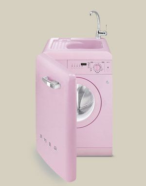 SMEG washing machine with sink LBL16: the revolution of the sink Smeg Fridge Kitchen, Pink Kitchen Appliances, Smeg Fridge, Retro Appliances, Pop Up Camper, Pink Kitchen, Chic Kitchen, Shabby Chic Kitchen, Pink Houses