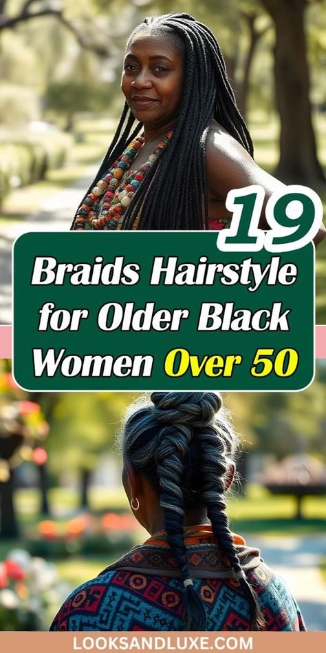 Looking for a stylish new look? Check out these 19 stunning braided hairstyles perfect for Black women over 50! Whether you're into box braids, cornrows, or elegant updos, these versatile styles offer beauty and protection for your natural hair. Feel empowered, embrace your roots, and let your personality shine through these timeless braided looks. Ready to switch it up? Your next braid inspiration is here!

#BraidedBeauty #BlackWomenOver50 #TimelessBraids #NaturalHairInspo #AgelessStyle Black Ladies Braids Hairstyles, Box Braids For Women Over 50, Braids On Older Women Over 50, Braids And Hats Black Women, Black Women Braided Hairstyles 2023, Braids For Black Women Over 50, Individuals Braids For Black Women, Braided Hairstyles For Older Black Women Over 50, Braids For 50 Year Old Black Women