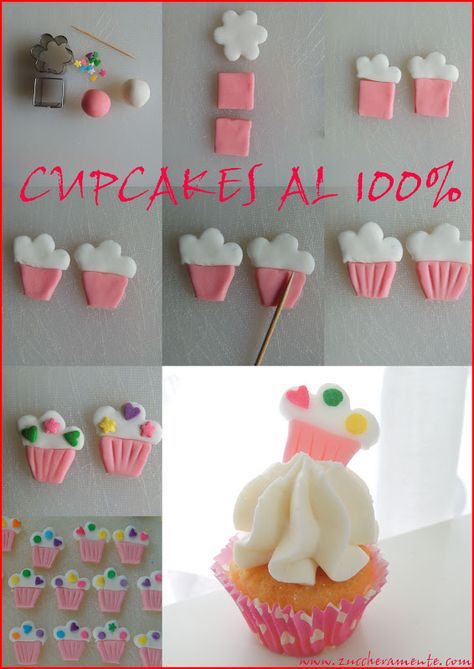 Cómo hacer cupcakes planos Fondant Techniques, Pop Cupcakes, Fondant Cupcake Toppers, Cupcakes Decorados, Mini Cupcake, Fondant Tutorial, Fondant Decorations, Fondant Flowers, Fondant Cupcakes