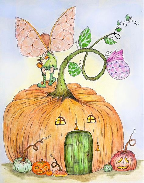 Pumpkin House Drawing, Building Doodles, Knitting Cartoon, Fairy Pumpkin, Pumpkin Coloring, Pan Pastels, Pumpkin House, Pumpkin Colors, House Drawing