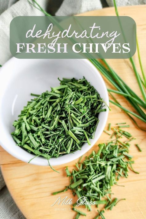 Yes! Chives are a great herb to dehydrate because they dry so quickly (and taste so amazing). You can add them to salad dressings, dips, sauces, and more, too. Learn how to dehydrate chives in the oven or dehydrator! Dehydrate Chives, Dehydrating Chives In Dehydrator, How To Dry Herbs In Dehydrator, Dehydrating Herbs In Dehydrator, Dehydrating Garlic In Dehydrator, Dehydrating Potatoes, Homegrown Recipes, Chives Plant, Chives Recipe