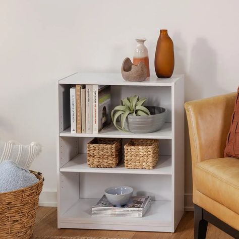 Adjustable 3-Shelf White Bookcase Office Living Room Storage Sturdy Design Easy Assembly Small Book Shelves In Bedroom Small Spaces, Small Bookshelf Decor, Small Bookshelf Ideas, Bookshelves Small, Bookcase Office, Adjustable Bookshelf, Mini Bookshelf, Grey Shelves, 3 Shelf Bookcase