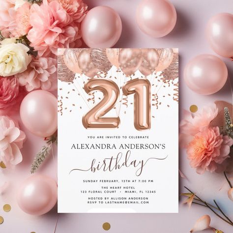 $1.15 | Budget Rose Gold Balloons 21st Birthday Invitation | Birthday Invitations | rose gold, confetti, balloon letters, blush pink, girly, glitter, 21st birthday party, twenty one birthday party celebration, budget, glam Rosie Birthday, Gold And Pink Balloons, Confetti Invitation, Balloon Letters, Confetti Birthday Party, Girly Birthday Party, 40th Birthday Party Invites, Surprise Birthday Invitations, Girly Birthday