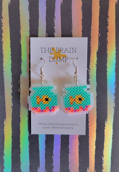 Goldfish Cute, Hama Beads Jewelry, Perler Earrings, Perler Bead Designs, Bead Templates, Easy Perler Bead Patterns, Melty Bead Patterns, Pixel Beads, Pearl Beads Pattern