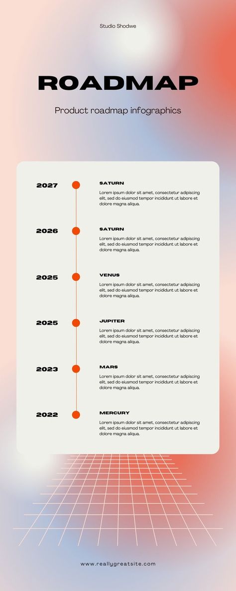 Orange gradient futuristic roadmap Infographic Roadmap Graphic Design, Gradient Infographic Design, Roadmap Design Ideas, Roadmap Infographic Design, Timeline Design Layout, Minimal Infographic Design, Roadmap Design, Canva Infographic, Art School Inspiration