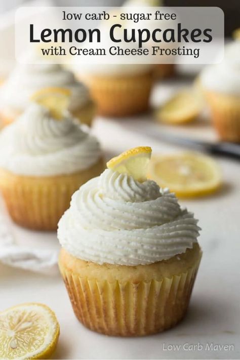 Stevia Sugar, Sugar Free Cupcakes, Low Carb Cupcakes, Keto Cupcakes, Whipped Cream Cheese Frosting, Low Carb Maven, Low Carb Low Fat Recipes, Postre Keto, Cupcakes With Cream Cheese Frosting