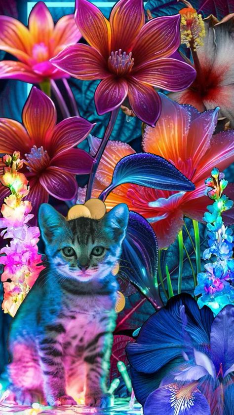 Neon jungle kitty #cat #cats #flowers #neon #jungle #plants #cottagecore #aesthetic #fyp #fypshuffle Neon Cottagecore, Cats Flowers, Jungle Plants, Neon Jungle, Neon Aesthetic, Cottagecore Aesthetic, Kitty Cat, Cottage Core, Kitty