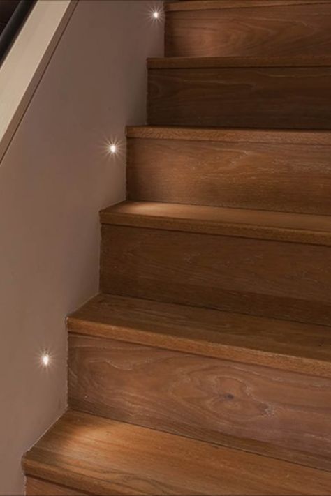 Stair Case Lighting Ideas Modern, Stair Nightlights, Indoor Staircase Lighting, Narrow Staircase Lighting, Stair Rail Lighting, Stair Lights With Carpet, Stairwell Lighting Wall, Under Stair Tread Lighting, Indoor Stair Lights