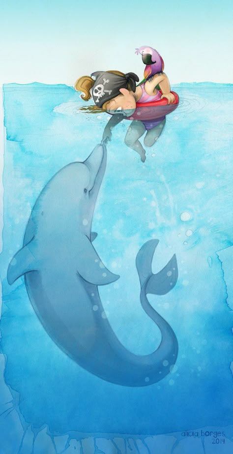 art A Dolphin, 캐릭터 드로잉, Art Et Illustration, Childrens Illustrations, Book Illustrations, الرسومات اللطيفة, Whimsical Art, Children Illustration, Cute Illustration