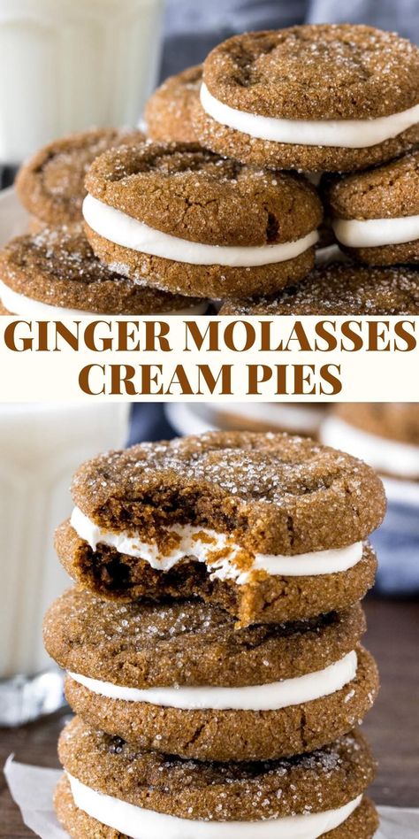 Ginger Molasses Sandwich Cookies, Molasses Whoopie Pies, Molasses Crackle Cookie Disney, Thanksgiving Dessert Cookies, Sourdough Molasses Cookies, Fluffy Cookie Recipe, Sugar Cookie Cupcakes, Soft Ginger Molasses Cookies, Cream Pie Cookies