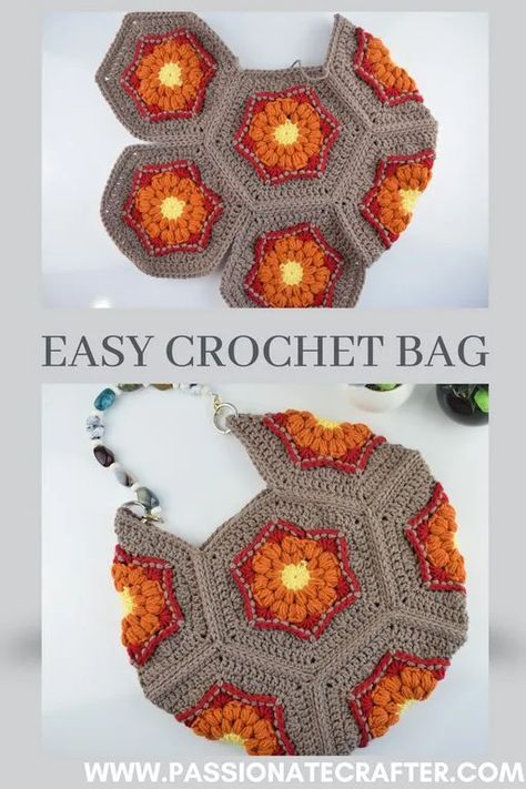 Crochet hexagon bag- Crochet bag in a day- Easy crochet bag Hexagon Bag Pattern, Crochet Hexagon Bag Pattern, Boho Bag Pattern Free, Crochet Boho Bag Pattern, Hexagon Bag, Crochet Sunburst, Easy Crochet Bag, Crochet Free Patterns, Knitting Bag Pattern