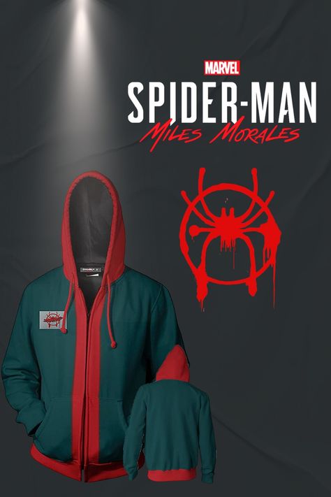 Miles Morales Hoodie, Spider Man Hoodie, Miles Morales Spider Man, Into The Spiderverse, Miles Morales, Anime Scenery Wallpaper, Spider Verse, Zipper Jacket, Mode Streetwear