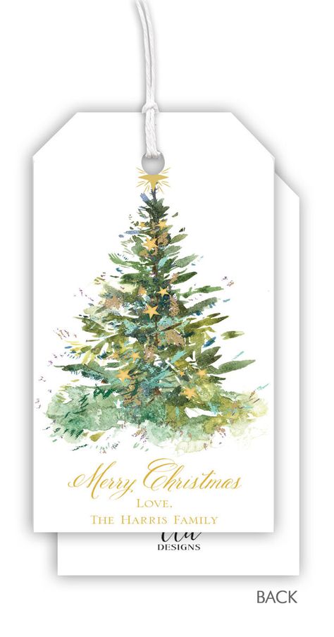 Add your personal touch to your gifts this season with this beautiful set of Christmas Tree themed paper gift tags. Sized 2.375" x 4.75".  Flat printed in ink color and typestyles of your choice. Positioning only as shown. Christmas Gift Stickers, Flower Snowflake, Christmas Graphic Design, Watercolor Christmas Tree, Christmas Card Art, Watercolor Tree, 카드 디자인, Watercolor Christmas Cards, Paper Gift Tags