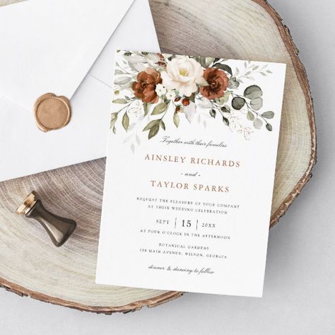 Wedding Invitation Burnt Orange, Wedding Invites Fall, Rustic Elegant Wedding Invitations, Fall Rustic Wedding Invitations, Burnt Orange Wedding Invites, Terracotta Invitations Wedding, Autumnal Wedding Invites, Wedding Invitation Fall, Autumn Wedding Stationery