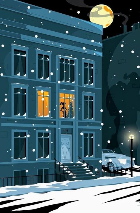 Chickens In The Winter, Night Window, City Christmas, Christmas Landscape, Christmas Card Design, City Buildings, Flat Illustration, Grand Hotel, Christmas Inspiration