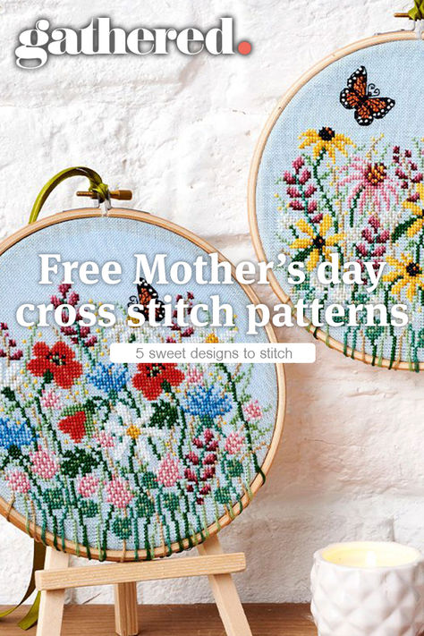 Make your mum something truly special this year with these gorgeous free Mother's Day cross-stitch patterns. Choose from a variety of designs including a beautiful wildflower meadow, a hilarious cross stitch for the kitchen and a personalised butterfly card. Mothers Day Cross Stitch Patterns Free, Mum Cross Stitch, Butterfly Cross Stitch Pattern, Fairy House Crafts, House Crafts, Cross Stitch Letters, Butterfly Cross Stitch, Wildflower Meadow, Stitch Gift