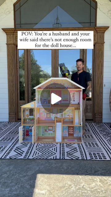 Mason Smith on Instagram: "From an unused old little cubby in their closet to a magical doll house that my daughters will use for years to come. Was the little front door necessary? No, but doing it makes it all the more magical. Shoutout to @kyliekatich for inspiring the idea to add the little door and for encouraging me to take the plunge and cut a hole in the wall… because heck, holes can be fixed, but memories last forever! #DIY #dollhouse" Doll House Area In Playroom, Doll House In A Cabinet, Built In Doll House, Diy Doll Wardrobe Closet, Diy Barbie Dream House, Diy Dollhouse Ideas, Repurposed Dollhouse, Diy Cardboard Dollhouse, Diy Doll Closet