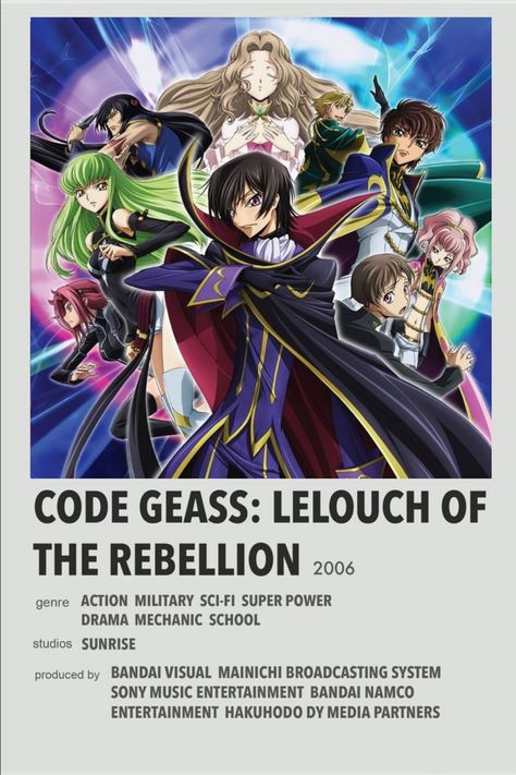 Code Geass Anime Poster, Code Geass Minimalist Poster, Code Geass Poster, Anime Checklist, Code Geass Anime, Anime Polaroid, Code Geass Wallpaper, Poster Information, Anime Minimalist Poster