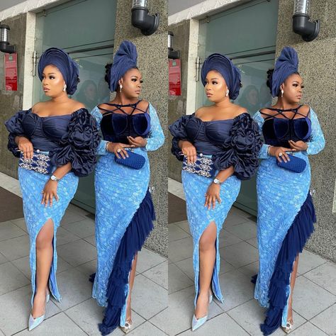 Cord Lace Gown Styles For Ladies, Navy Blue Lace Asoebi Styles, Navy Blue Asoebi Lace Styles In Nigeria, Dark Blue Asoebi Lace, Sky Blue Asoebi Lace Styles, Sky Blue Lace Styles Nigerian, Sky Blue Lace Asoebi Styles, Royal Blue Aso Ebi Lace Styles, Aso Ebi Styles Lace