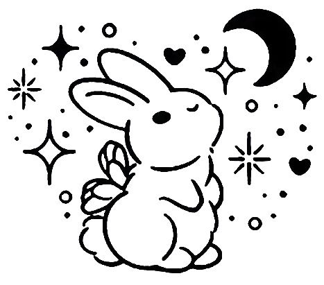 Love Bunny Drawing, Cute Bunny Drawing Kawaii, Moth Drawing Tattoo, Thick Line Art, Simple Cute Drawings, Doodle Kawaii, Moon Bunny, Bunny Tattoo, Bunny Tattoos