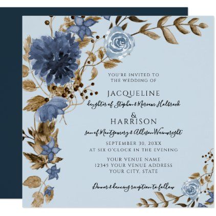 Dusty Blue Navy Floral Earth Tone Greenery Wedding Invitation - backyard gifts personalize party diy Elements Artwork, Backyard Gifts, Aqua Wedding, Wedding Invitation Size, Foliage Wedding, Country Wedding Invitations, Brown Wedding, Greenery Wedding Invitations, Fall Watercolor