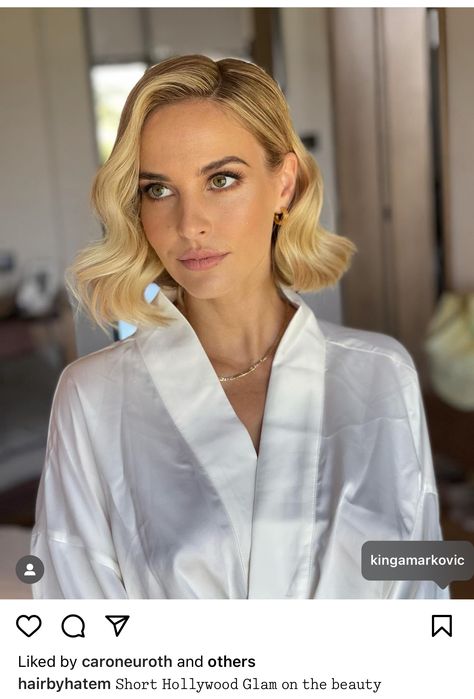 Long Bob Hollywood Waves, Hollywood Waves Bob Hair, Romantic Curls Short Hair, Short Blonde Bridal Hair, Short Curled Wedding Hair, Bodycon Wedding Guest Dress, Bridesmaids Short Hairstyles, Old Hollywood Waves Short Hair, Short Bob Hairstyles Wedding