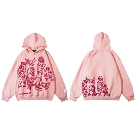 Street Hoodie Design, Cool Hoodies Designs Unique, Varsity Design, Streetwear Harajuku, Cartoon Hoodie, Pink Hoodies, Pink Streetwear, Harajuku Anime, Estilo Harajuku