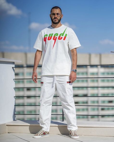 Karim Benzema Outfit from July 9, 2020 | WHAT’S ON THE STAR? Gucci 1977 Sneaker, Sneaker Outfit Men, Ronaldo Free Kick, Sneakers Outfit Men, Gucci Outfits, Gucci Logo, Free Kick, Sneakers Outfit, Adidas Nike