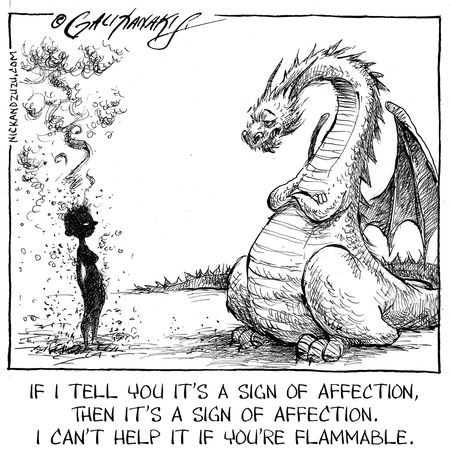 Nick and Zuzu by Nick Galifianakis for July 31, 2013 - GoComics Dragon Quotes, Dragon's Lair, Dragon Pictures, Humor Grafico, Dragon Artwork, Cute Dragons, Fantasy Dragon, Mystical Creatures, A Dragon